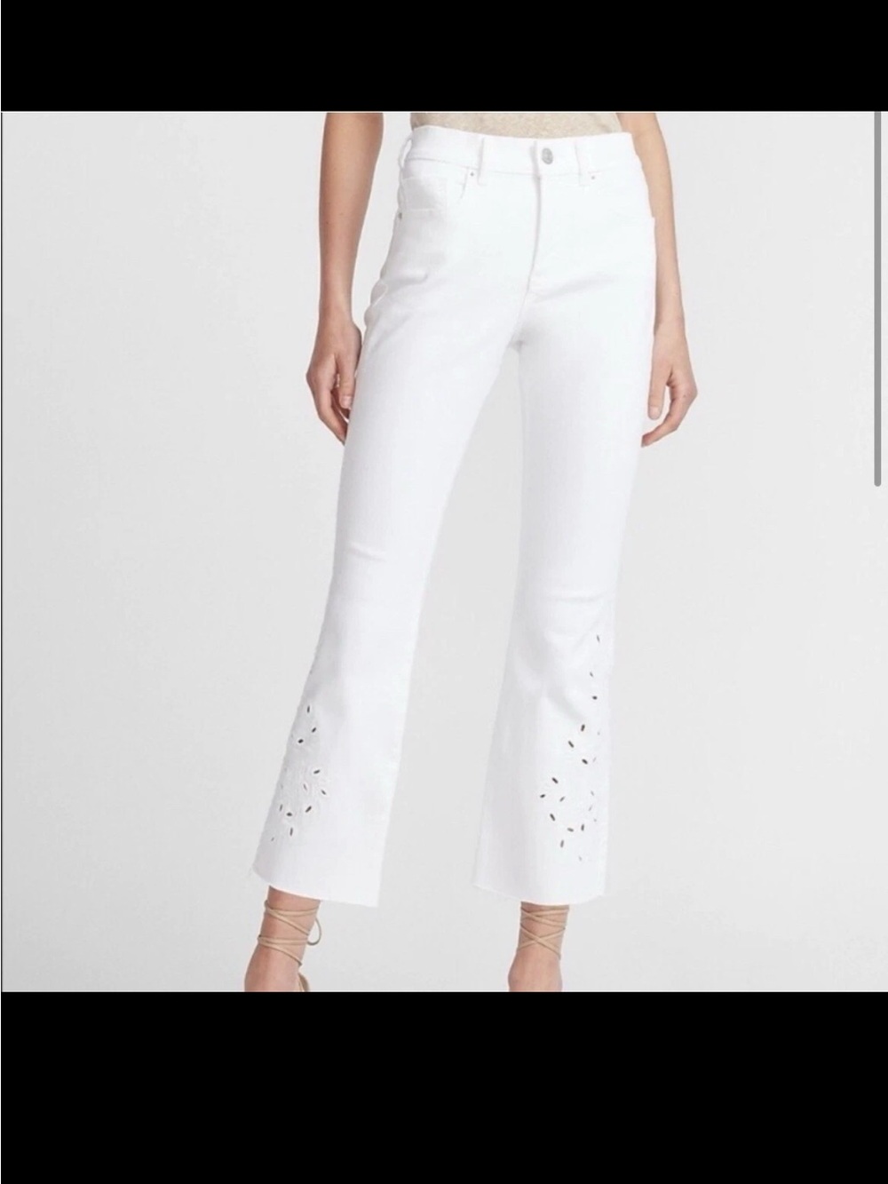 Express High-Rise Embroidered Cropped Flare White Jeans